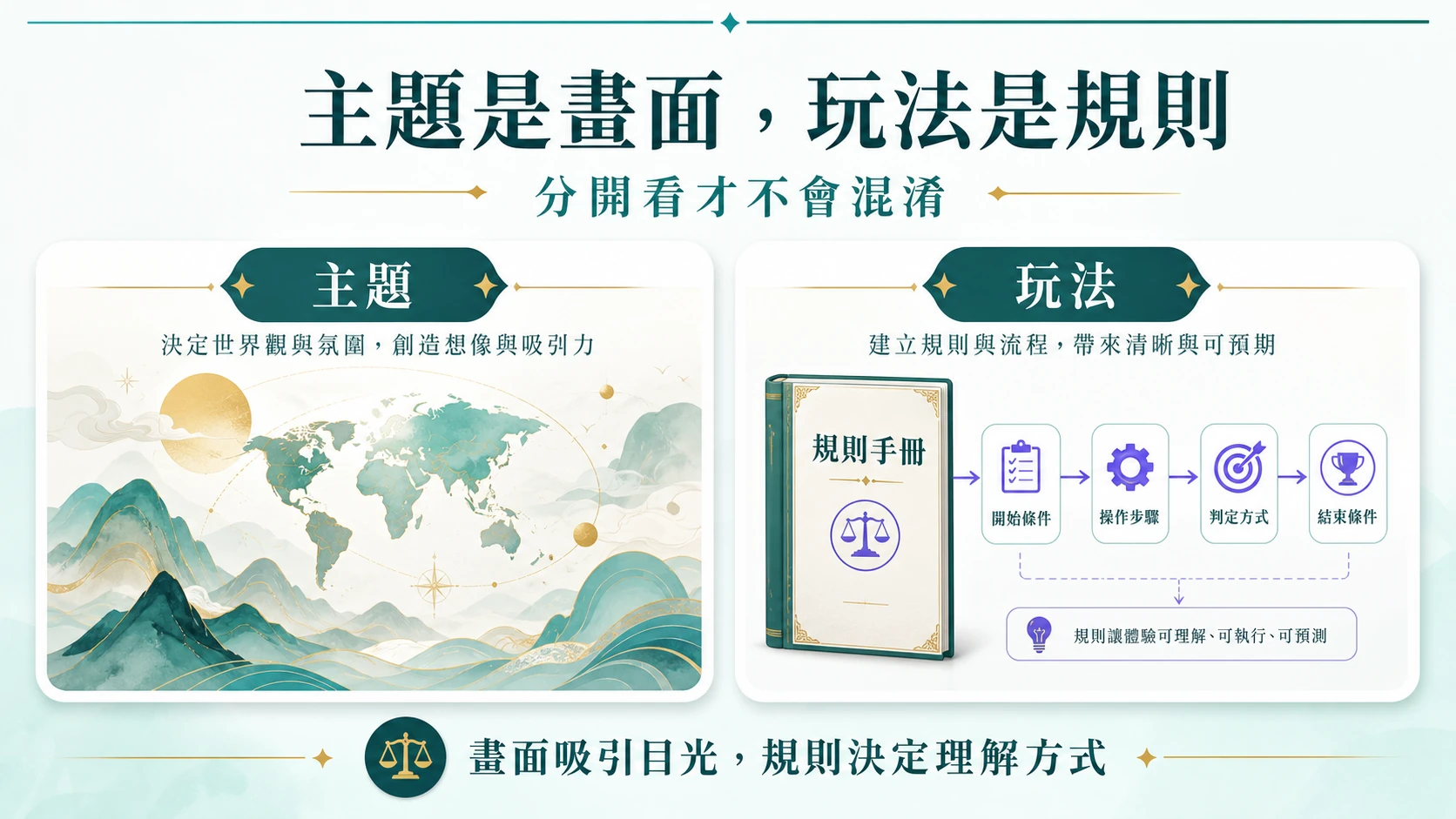 電子遊戲主題與玩法卡片比較的資訊圖