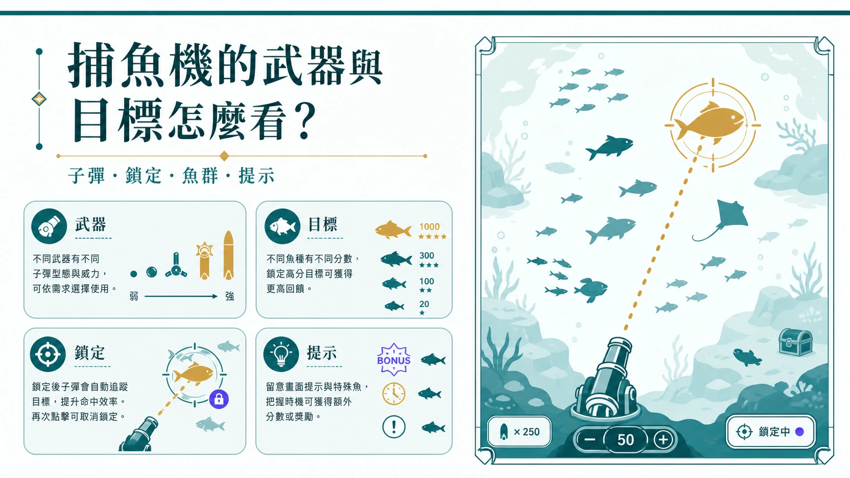 捕魚機的武器與目標怎麼看？從子彈、鎖定、魚群血量、畫面提示到新手操作順序整理完整介面理解指南與安全預算檢查、新手判讀與時間預算檢查