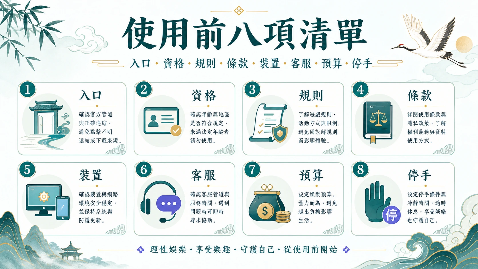 娛樂遊戲平台使用前確認入口資格規則裝置支援預算的檢查圖